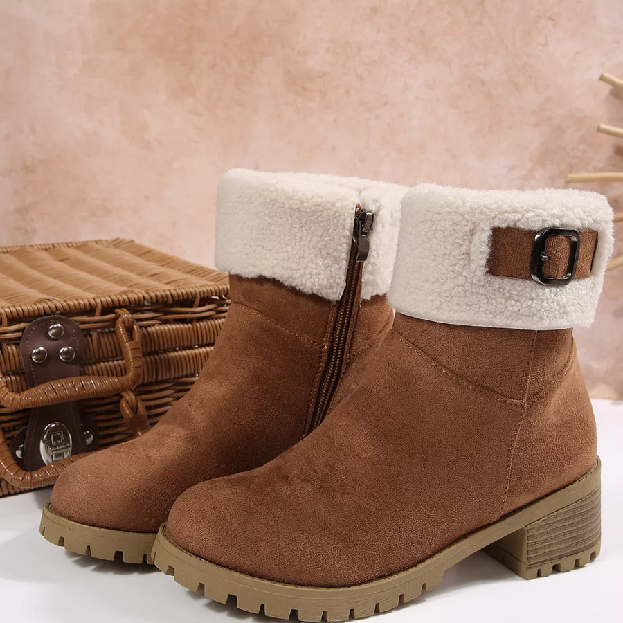 A full view of Round Toe Block Heels Boots