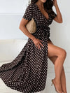 Polka Dot Surplice Maxi Dress with Slit
