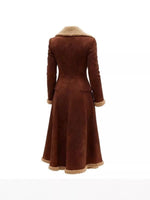 Brown coat with fur trim on a white background