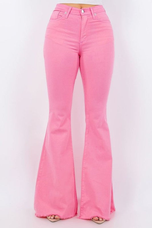 Full view of Bell Bottom Jean in Pink