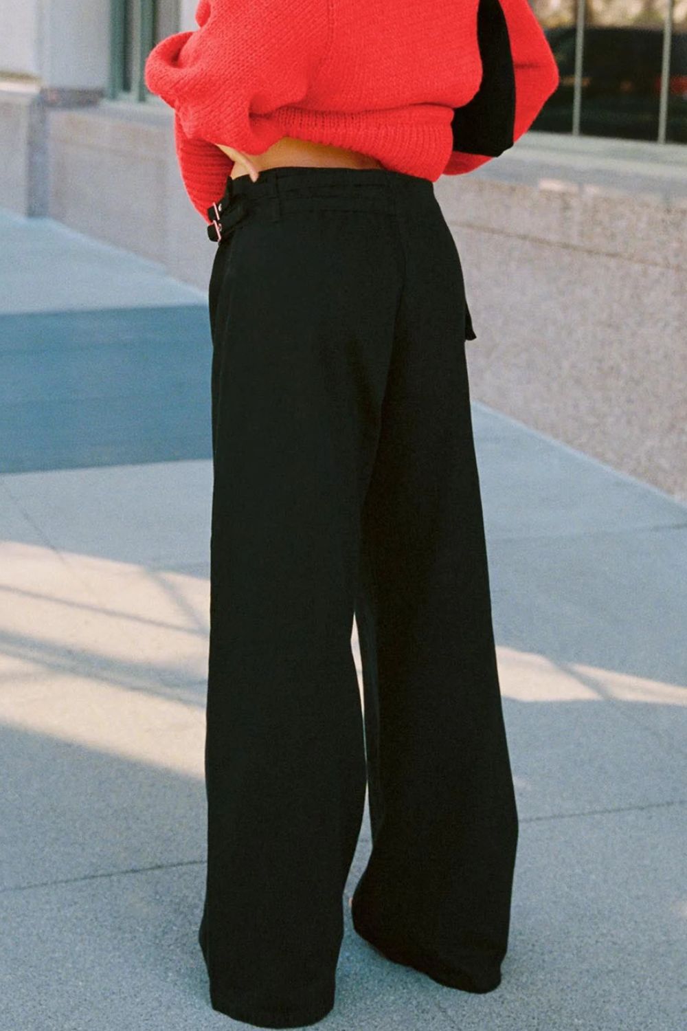 Back view of black Wide Leg Jeans with Pockets