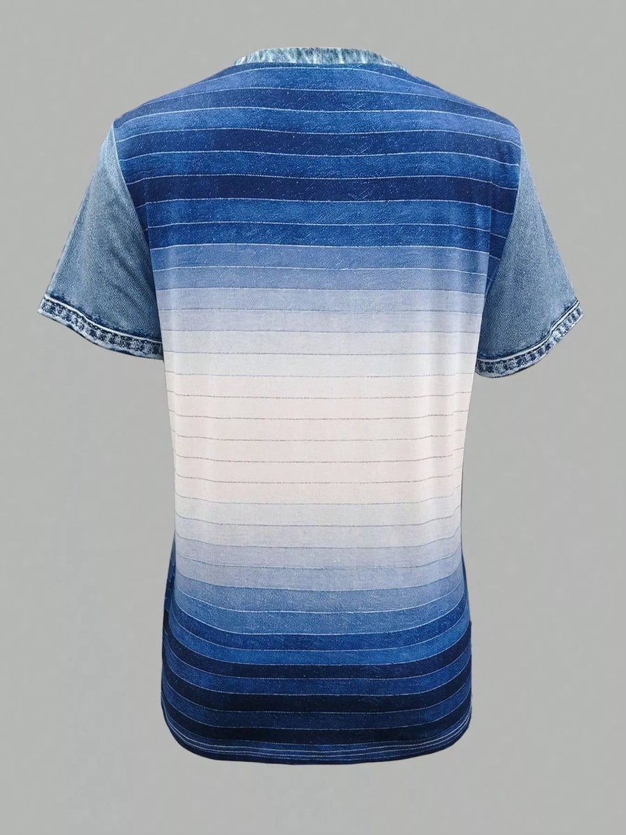 Short-sleeve shirt with blue and white gradient pattern on a gray background