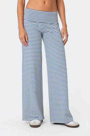 Blue Striped Wide Leg Pants