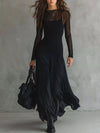 Elegant Gothic Sheer Mesh Long Sleeve Maxi Dress