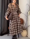 Vintage Plaid Puff Sleeve Midi Dress
