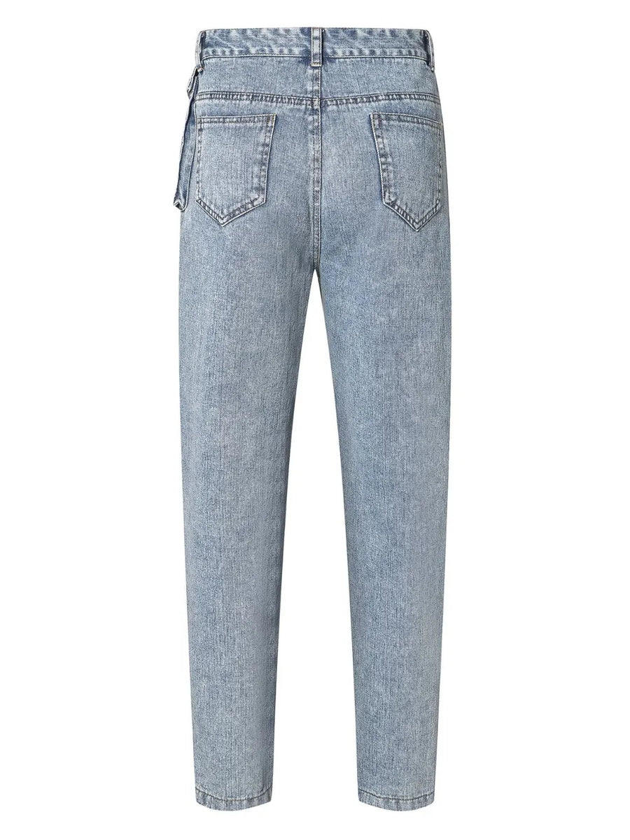Light blue jeans on a white background