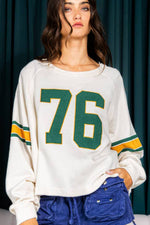 Front vie of Number 76 Round Neck Long Sleeve Top