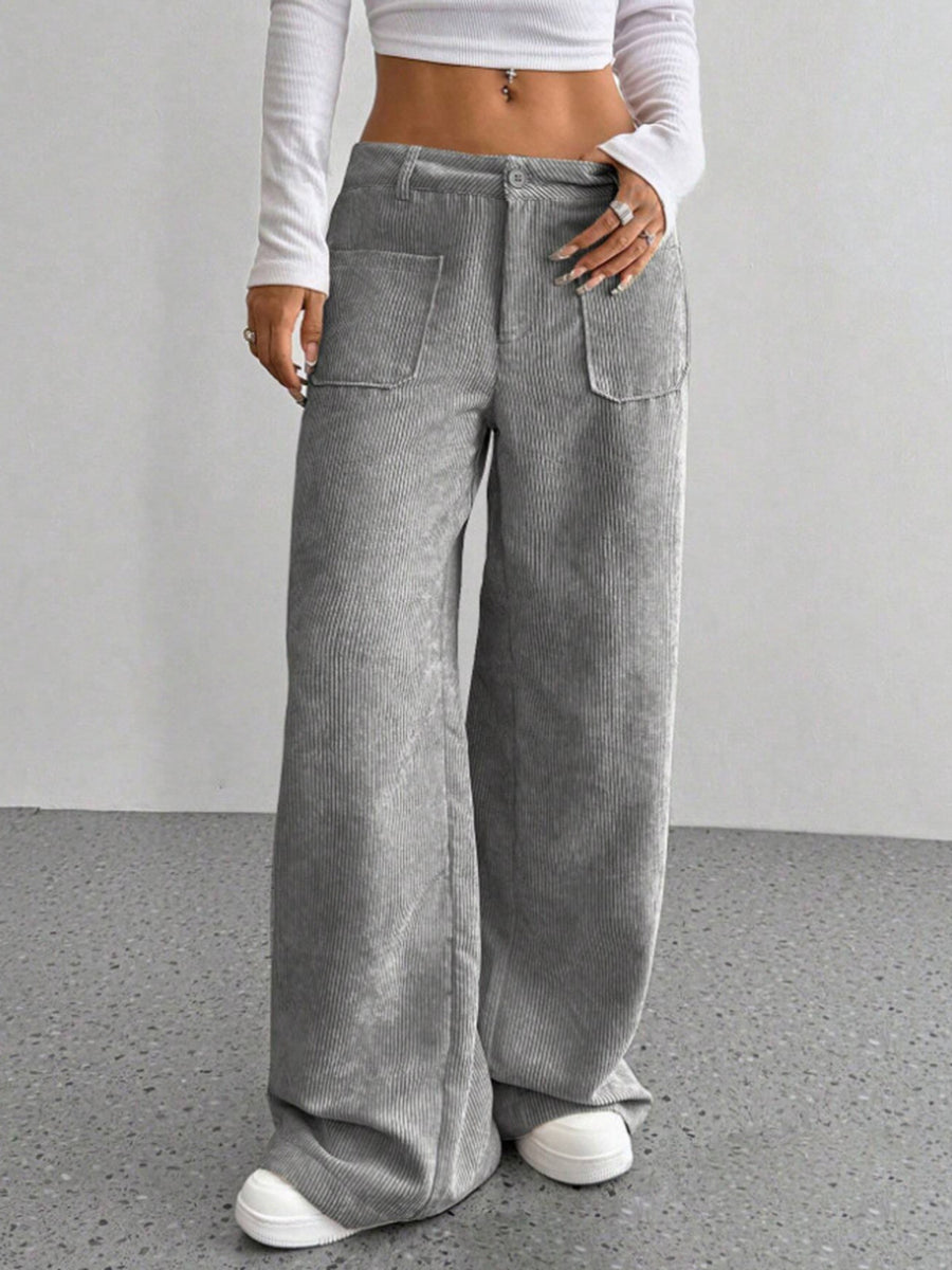 Front view of gray Wide Leg Pants with Pockets
