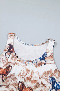Pinafore dress with horse print on a plain background