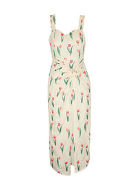 Floral dress with pink tulips on a white background