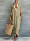 Full Size Short Sleeve Maxi Shirt Dress with Contrast Placket Plus Size