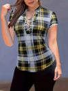 Woman's Cute Summer Casual Plaid Lace-Up Short Sleeve Blouse