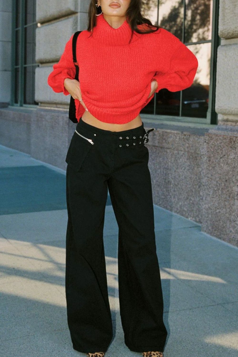 Full view of black Wide Leg Jeans with Pockets