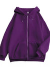 Full Size Oversized Solid Zip-Up Hoodie with Drawstring Plus Size