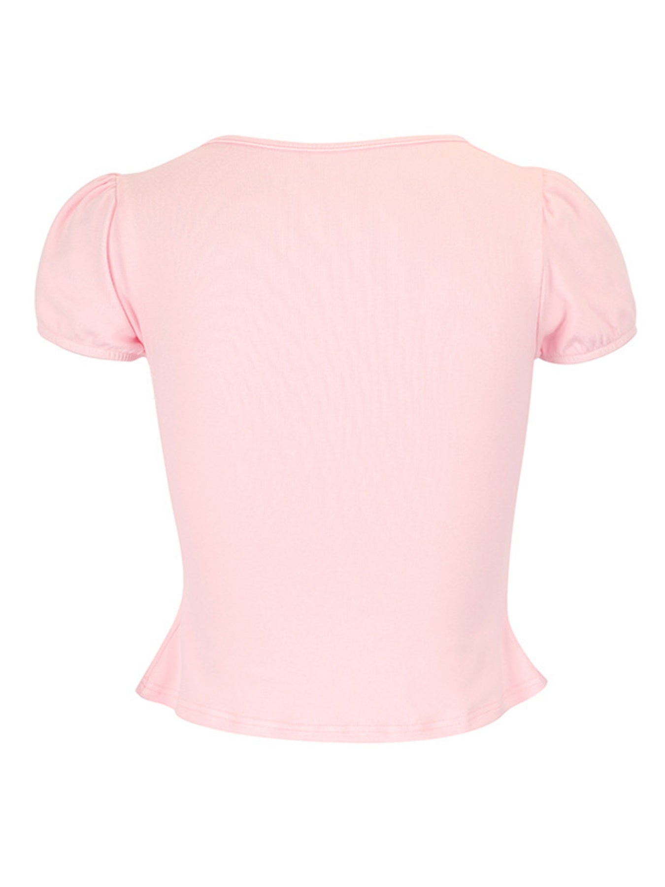 Pink crop top with short sleeves on a white background