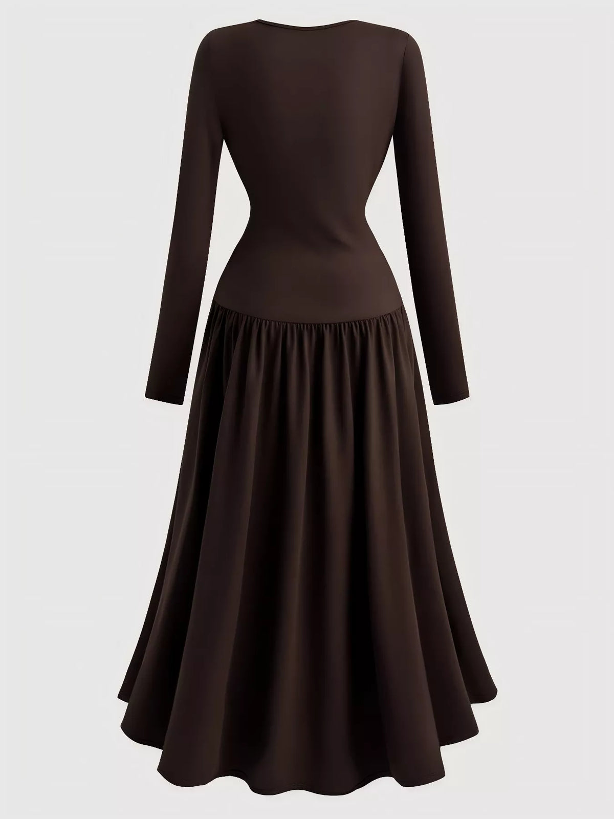 Brown dress with long sleeves on a light gray background