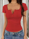 Full Size Lace Trim Short Sleeve Slim Fit Top Plus Size