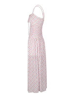 Pink patterned dress on a white background