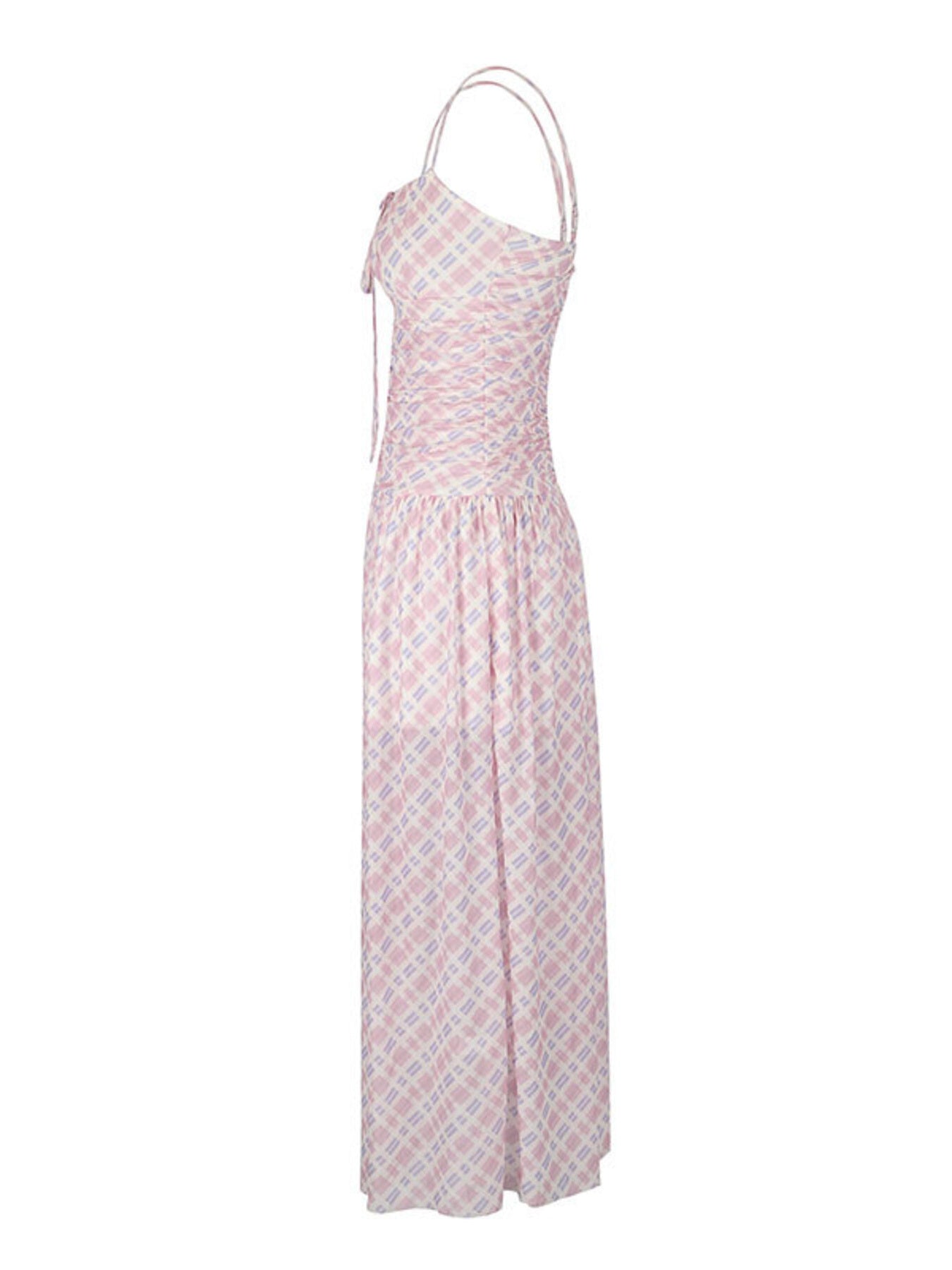 Pink patterned dress on a white background