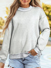 Mock Neck Exposed Seam Long Sleeve Sweatshirt