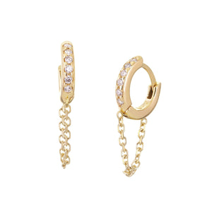10Mm Diamond And 14K Gold Huggies With Chain by eklexic