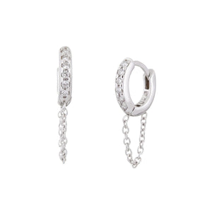 10Mm Diamond And 14K White Gold Huggie Hoops With Chain by eklexic