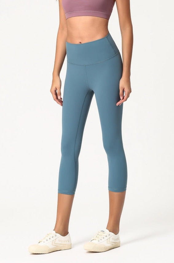 Blue High Waisted Cropped Fitness Leggings