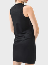 Black sleeveless dress on a white background