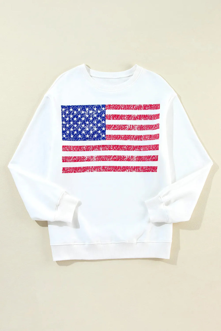 Front view of US Flag Round Neck Long Sleeve Sweatshirt