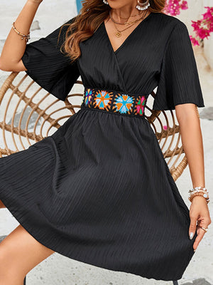 Close up view of Surplice Flutter Sleeve Mini Dress