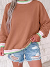 Contrast Striped Trim Baggy Pullover Sweatshirt