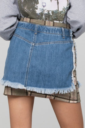 Zoom in back view of PLAID CHECKER DENIM MINI SKIRT