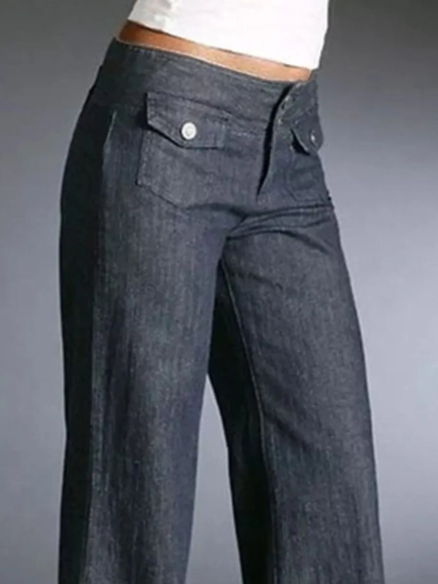 Dark blue jeans on a gray background