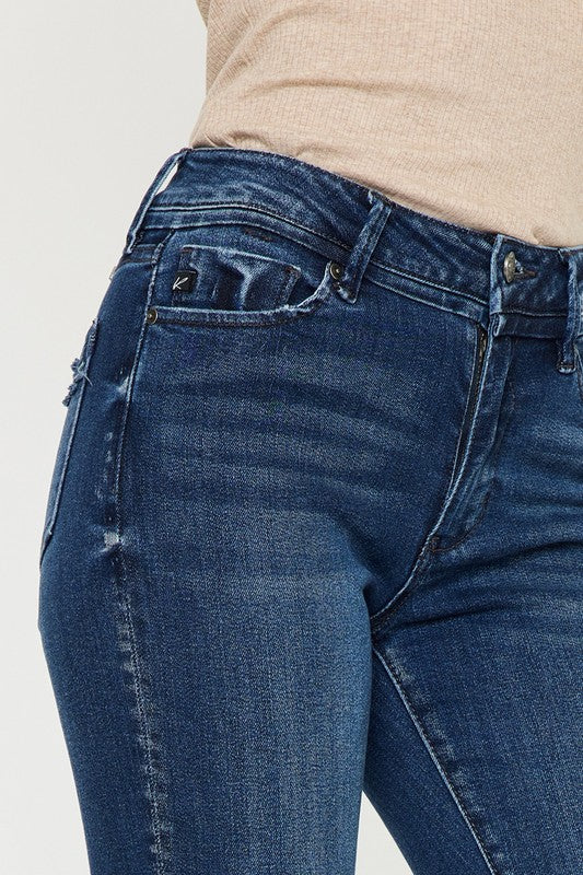 Close up on the front pocket of HIGH RISE GIRLFRINED JEANS LIGHT WASH