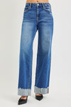 RISEN High Rise Wide Leg Jeans With Cuffed Hem Women