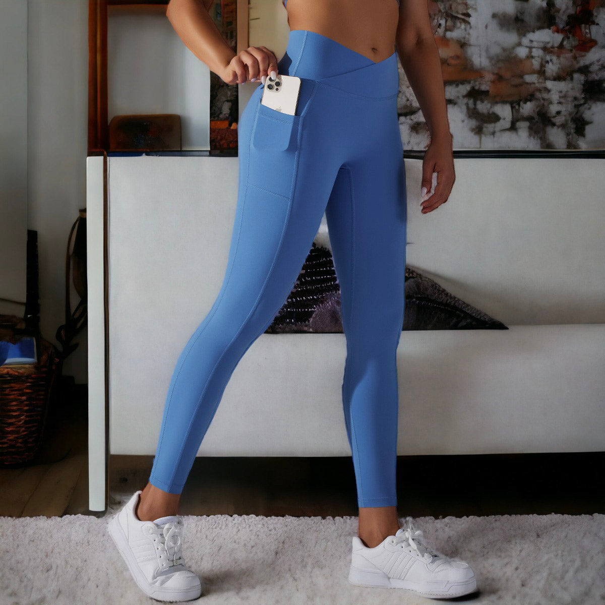 Blue Overlap V-Waist Pocket Leggings