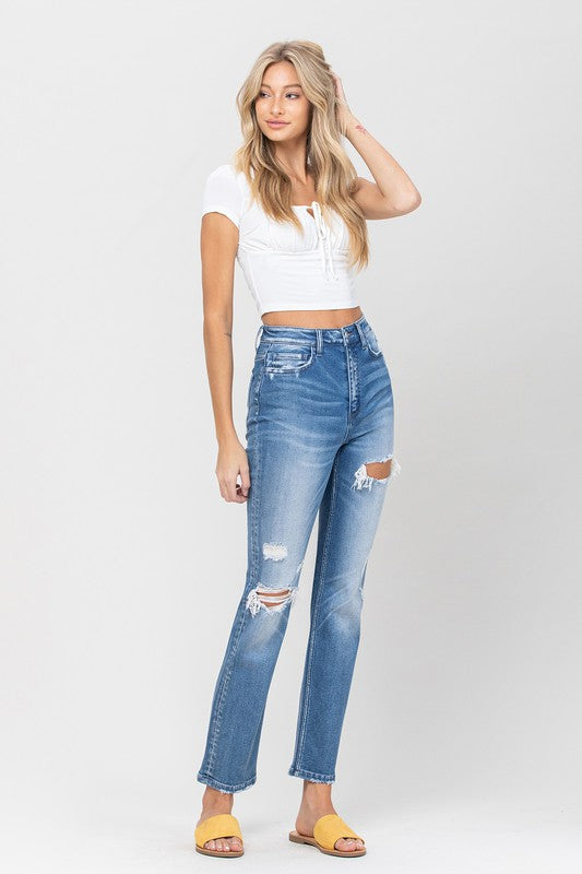 Super High Rise Distressed Straight Jeans