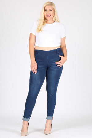 Blue Plus Size High Waist Distressed Jeggings Pants