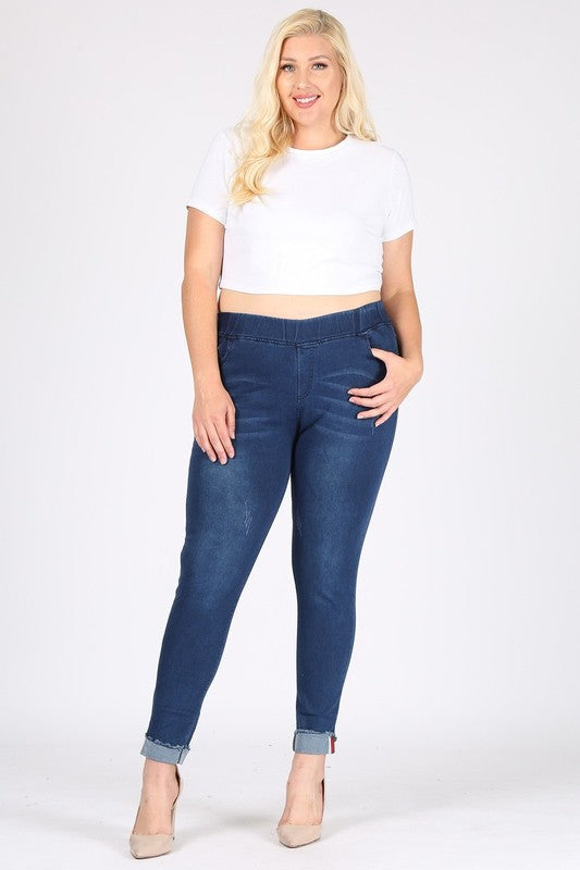 Blue Plus Size High Waist Distressed Jeggings Pants