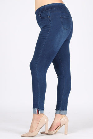 Side view of Plus Size High Waist Distressed Jeggings Pants