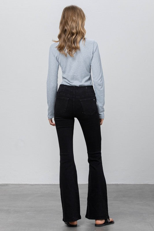 MID-RISE BANDED WIDER FLARE JEANS