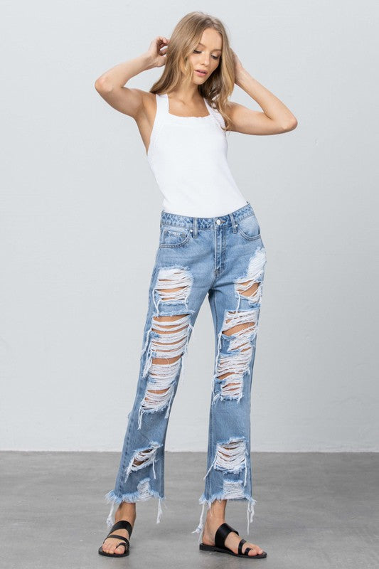 Cute HEAVY DESTROYED STRAIGHT JEANS