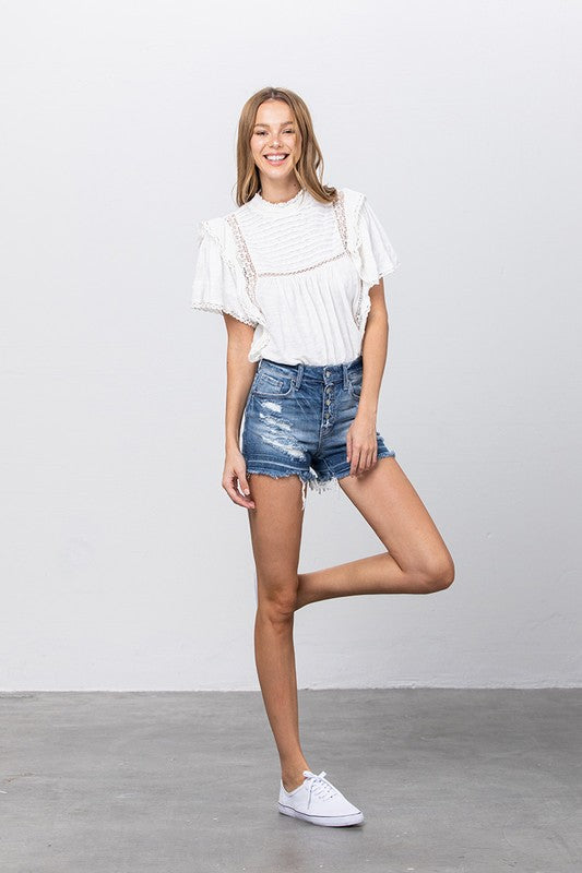 BUTTON-DOWN MID-RISE SHORTS for girls 