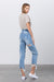 Right side view of HIGH WAIST TAPERED JEANS