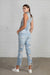 Model showing back of HEAVY DISTRESSED STRAIGHT FIT OVERALL