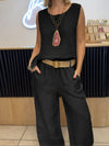 Full Size Round Neck Tank and Pants Set Plus Size