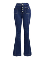 Blue flared jeans on a white background