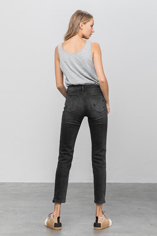 Mid Rise Distressed Straight Jeans