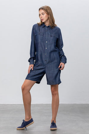 Front view of Tencel Short Jumpsuit