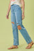 Left side view of High Rise Distressed Wide Leg Jeans